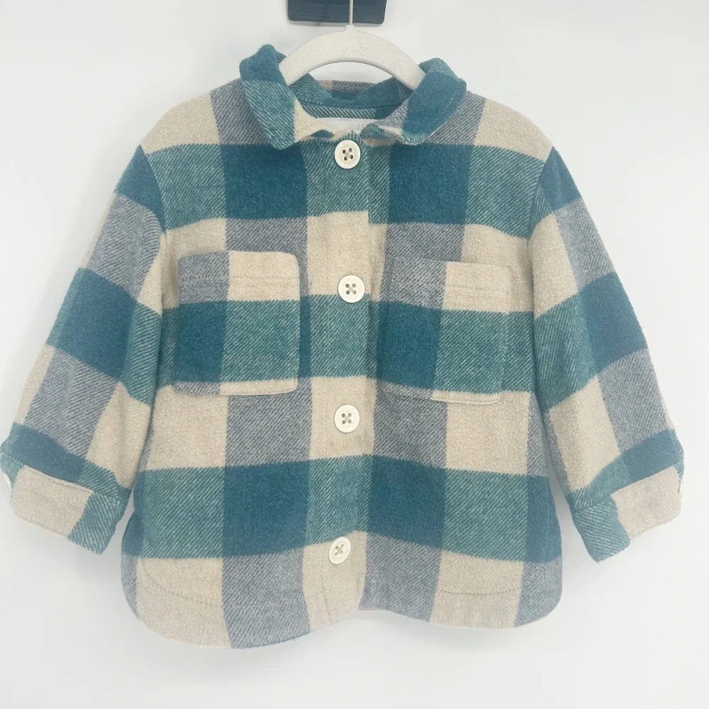 Zara Kids Boys Plaid Flannel Wool Blend Shacket Overshirt Shirt Jacket Size 2-3Y